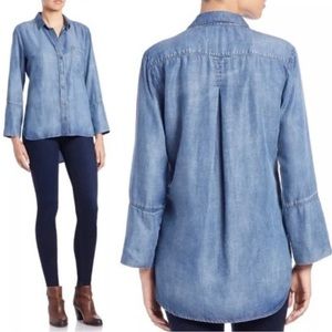 Cloth & Stone Anthropologie Denim Chambray Button Down Tunic Top Sz L